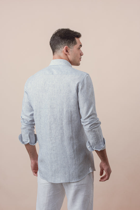 STRIBED WASHED LINEN REGULAR FIT SHIRT