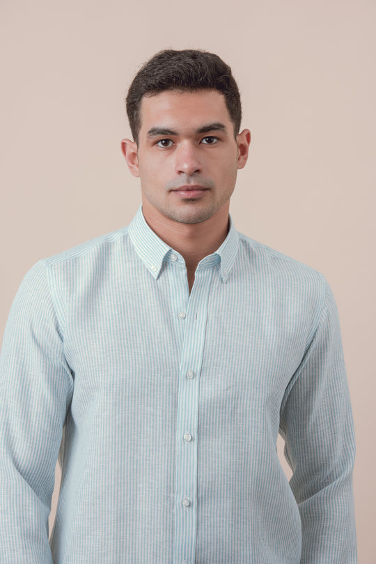 STRIBED WASHED LINEN REGULAR FIT SHIRT