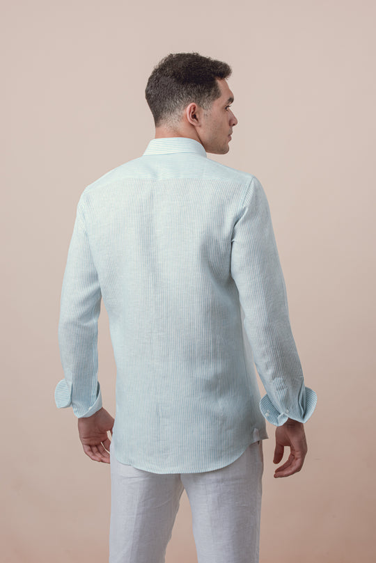 STRIBED WASHED LINEN REGULAR FIT SHIRT