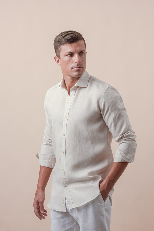 PLAIN WASHED LINEN REGULAR FIT SHIRT