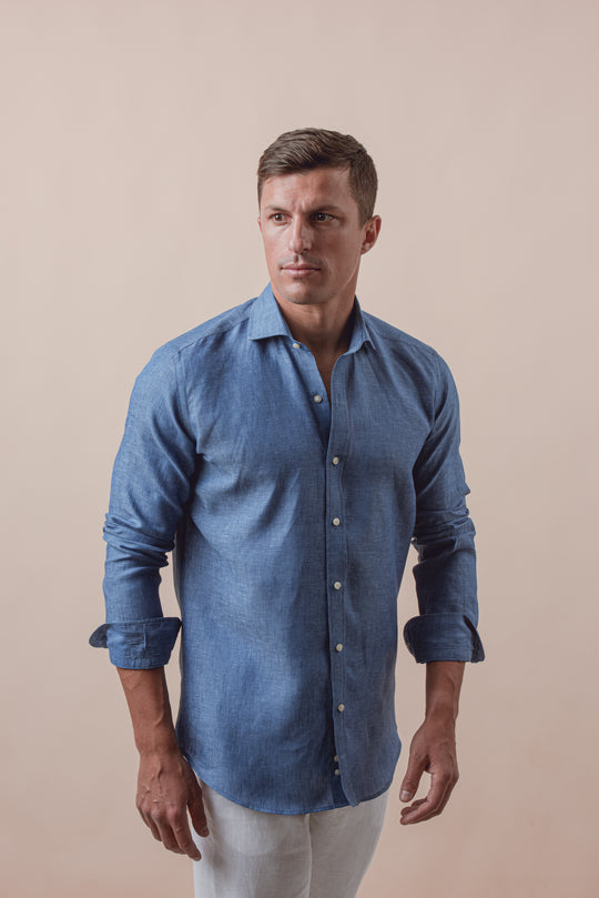 PLAIN WASHED LINEN REGULAR FIT SHIRT