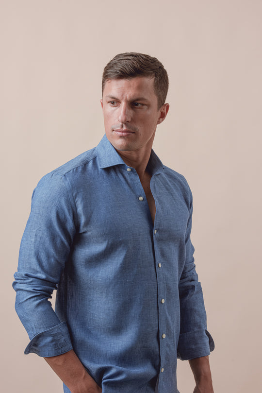 PLAIN WASHED LINEN REGULAR FIT SHIRT