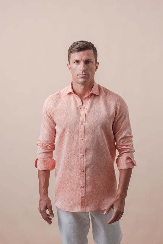 PLAIN WASHED LINEN REGULAR FIT SHIRT