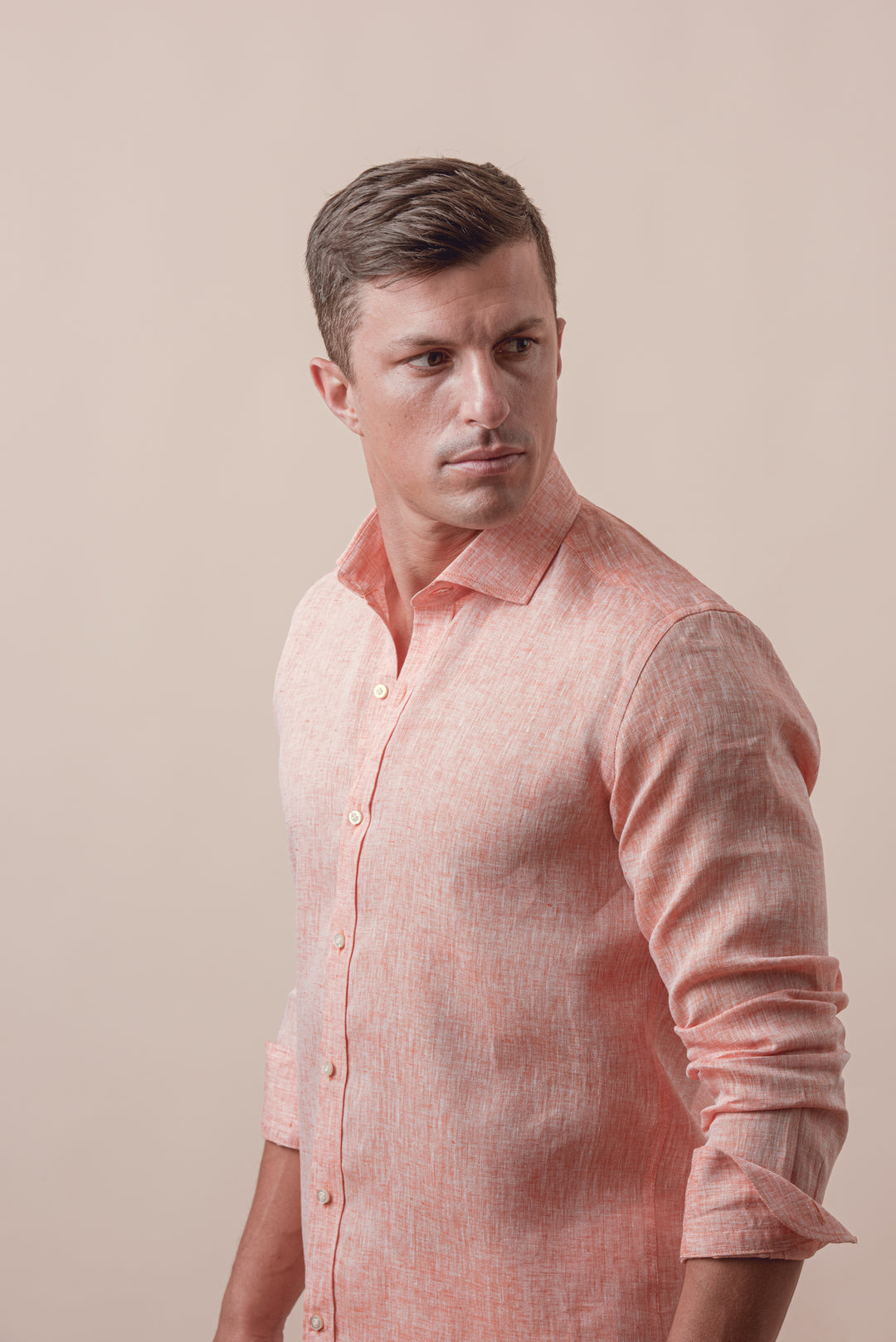 PLAIN WASHED LINEN REGULAR FIT SHIRT