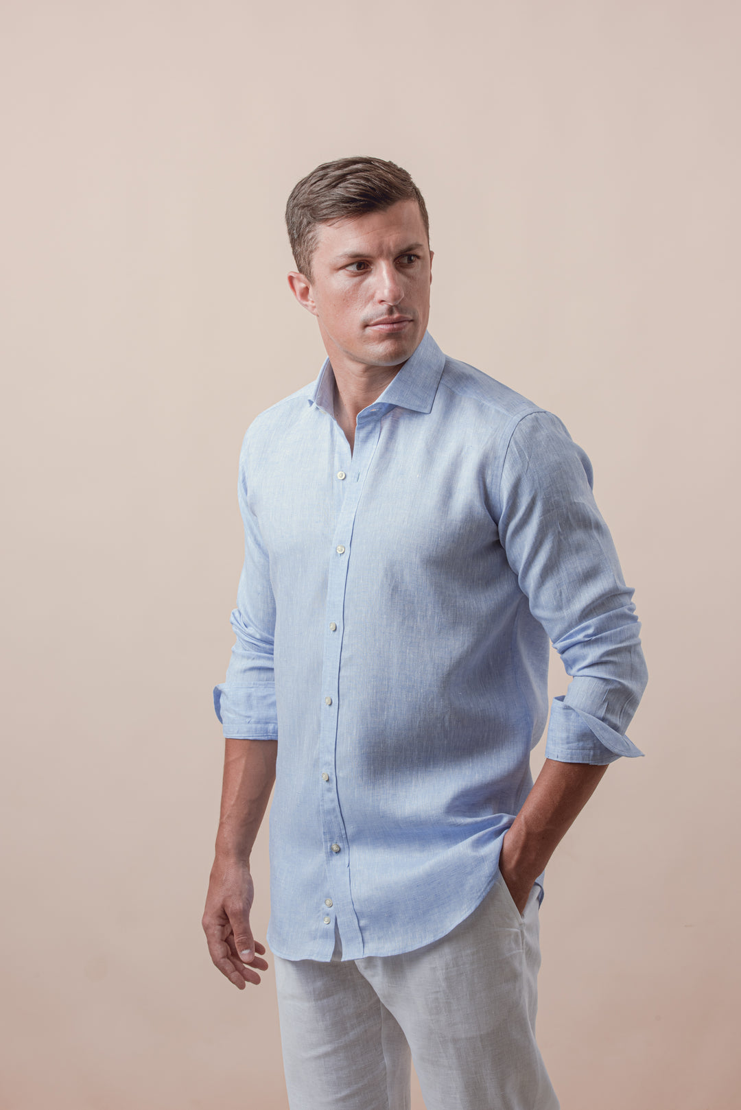 PLAIN WASHED LINEN REGULAR FIT SHIRT