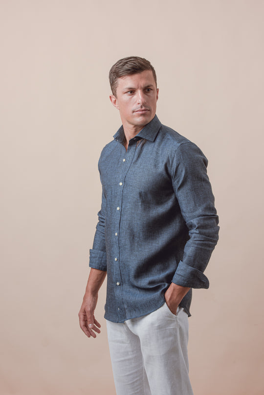 PLAIN WASHED LINEN REGULAR FIT SHIRT