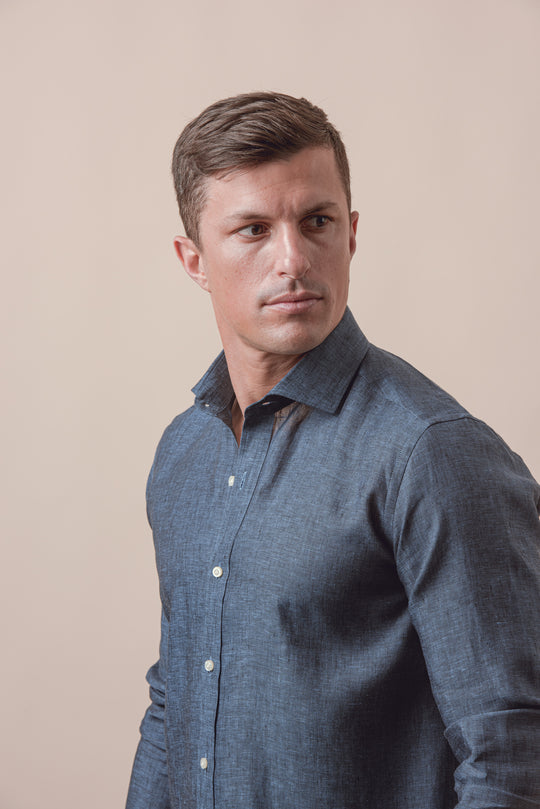 PLAIN WASHED LINEN REGULAR FIT SHIRT