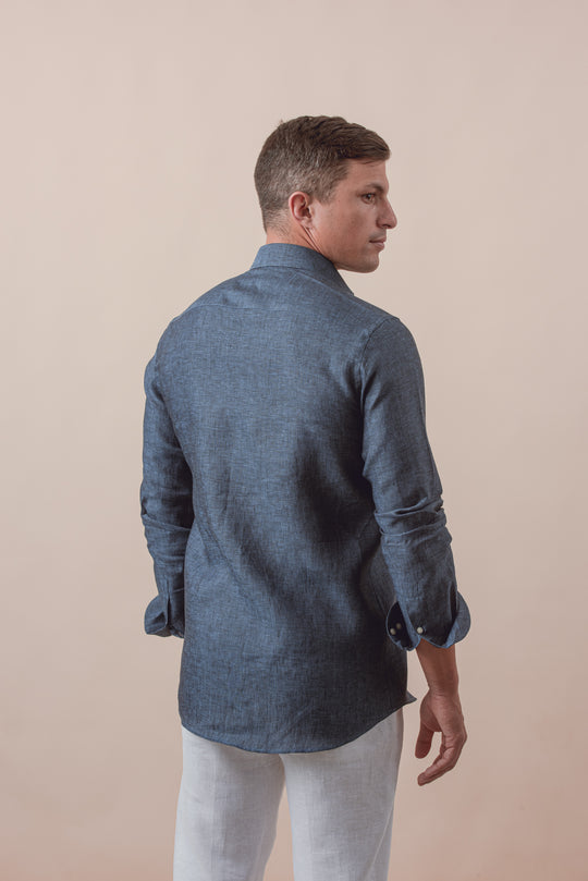 PLAIN WASHED LINEN REGULAR FIT SHIRT