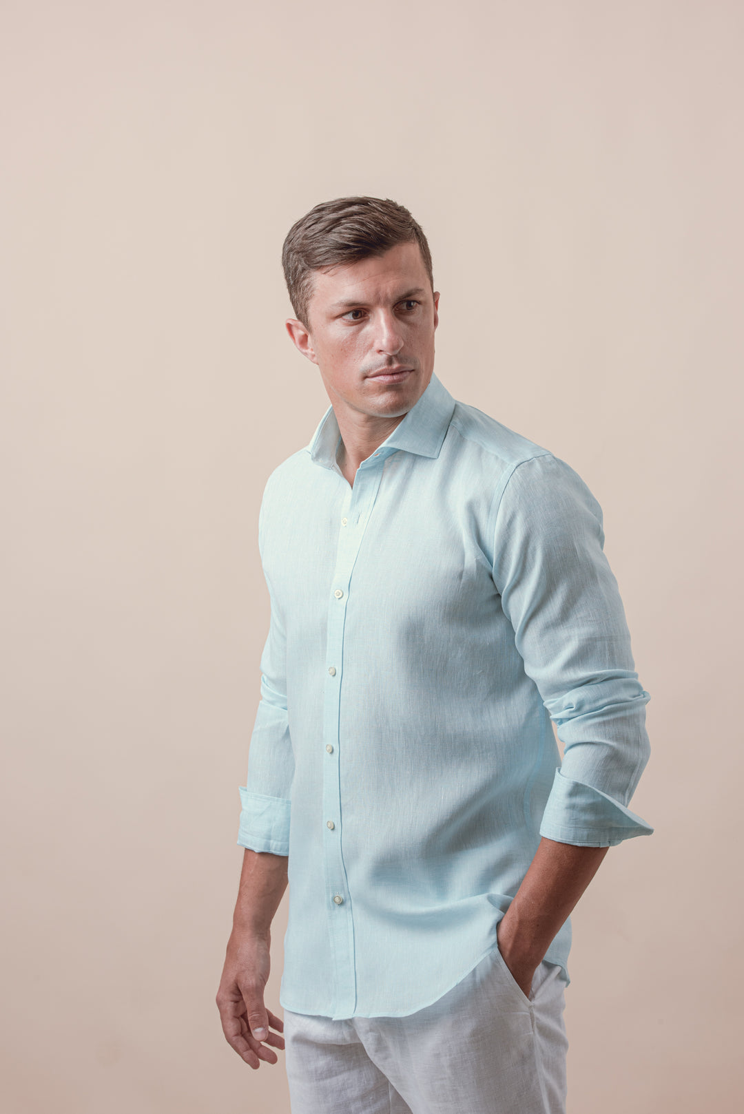 PLAIN WASHED LINEN REGULAR FIT SHIRT