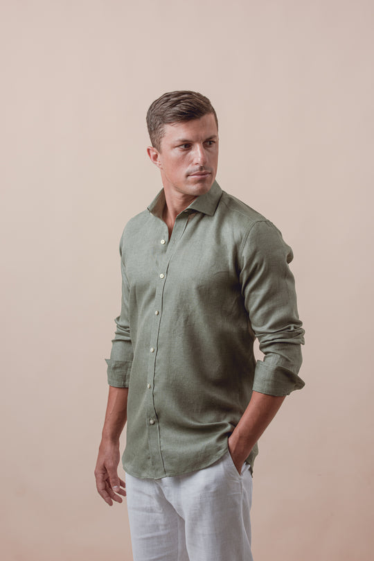 PLAIN WASHED LINEN REGULAR FIT SHIRT