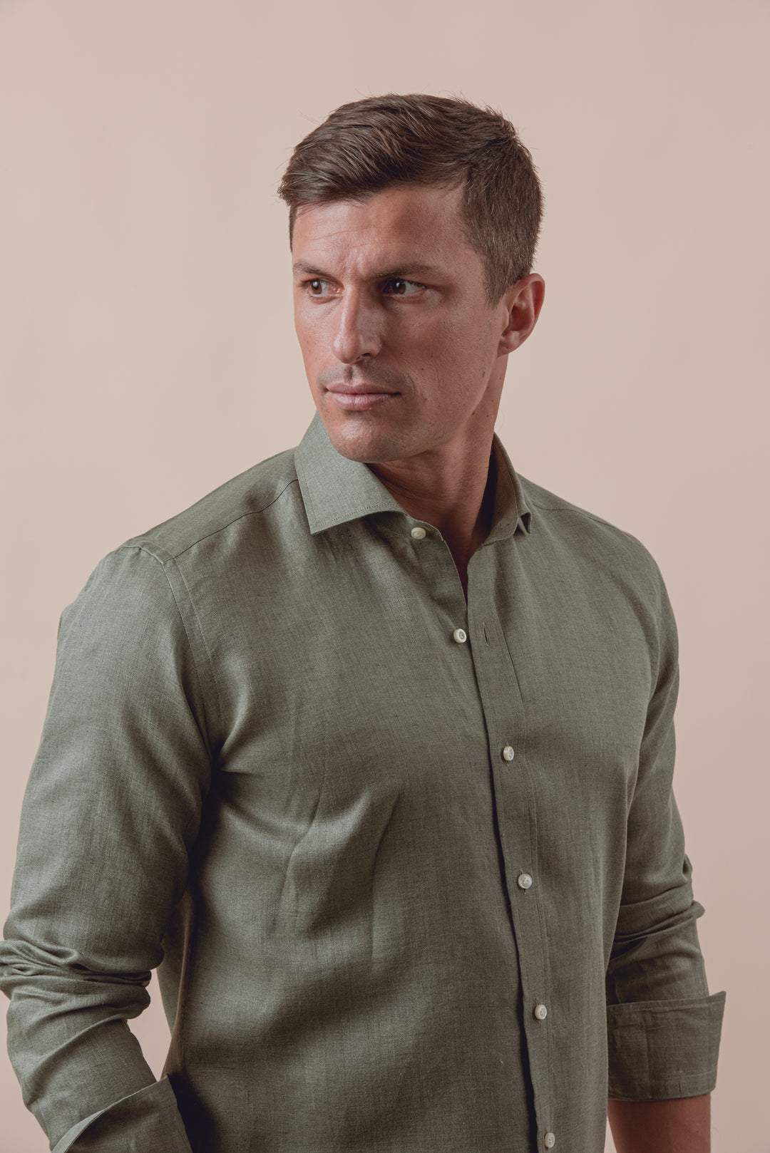 PLAIN WASHED LINEN REGULAR FIT SHIRT