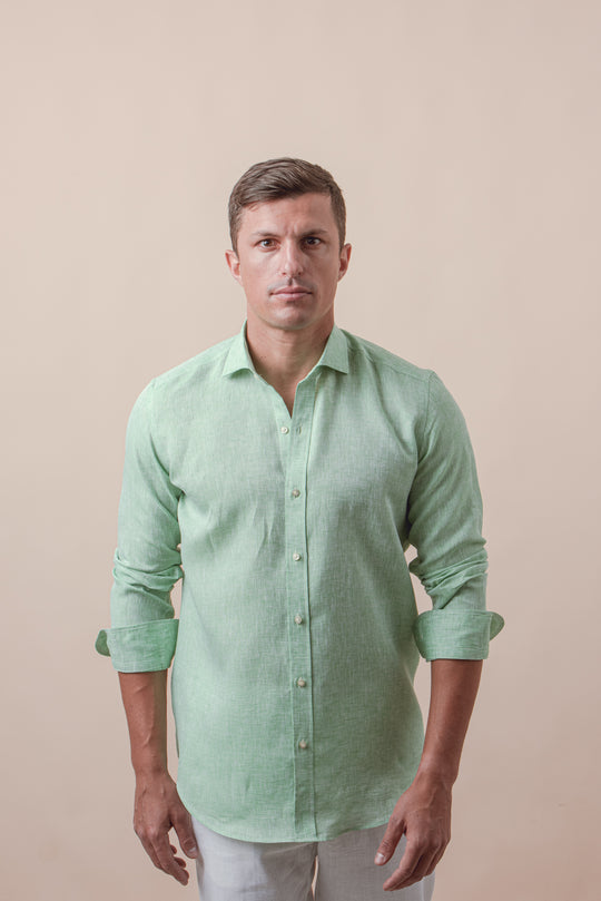 PLAIN WASHED LINEN REGULAR FIT SHIRT