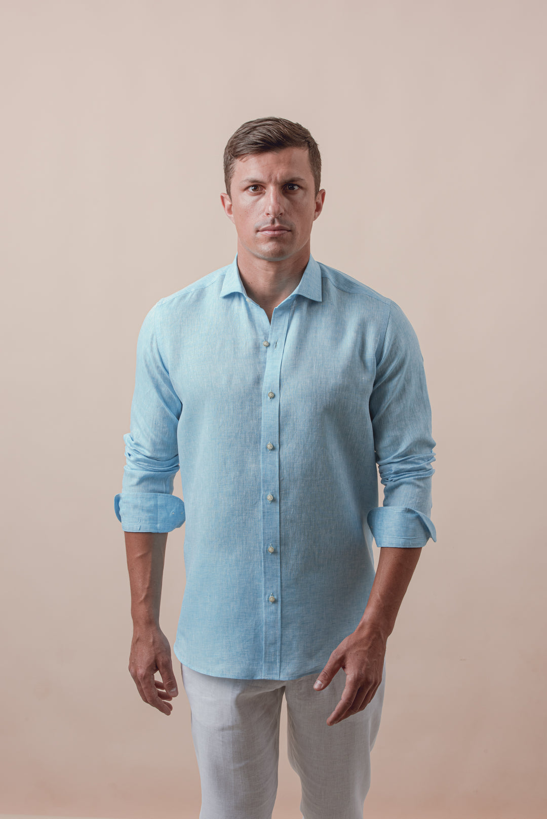 PLAIN WASHED LINEN REGULAR FIT SHIRT