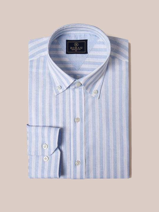 STRIPED WASHED COTTON LINEN REGULAR FIT SHIRT