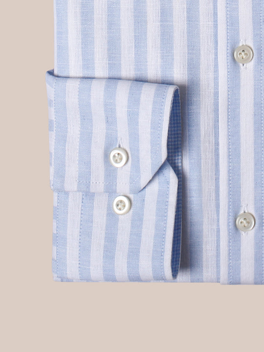 STRIPED WASHED COTTON LINEN REGULAR FIT SHIRT