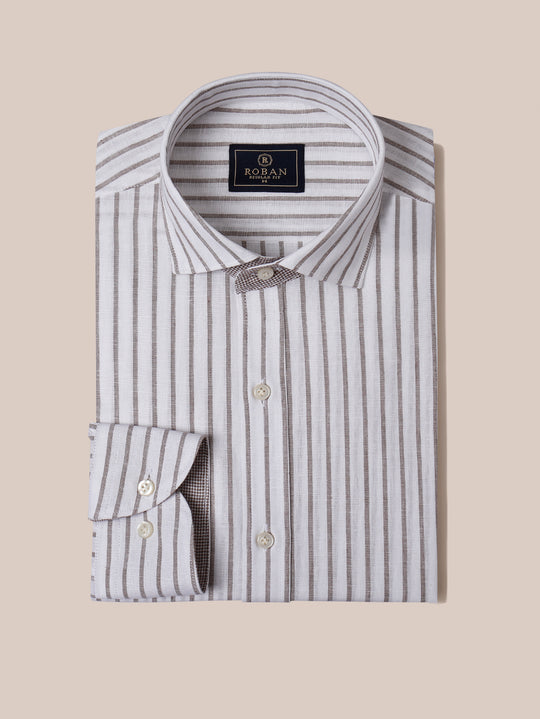 STRIPED WASHED COTTON LINEN REGULAR FIT SHIRT