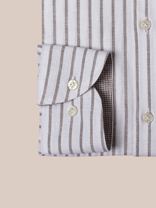 STRIPED WASHED COTTON LINEN REGULAR FIT SHIRT