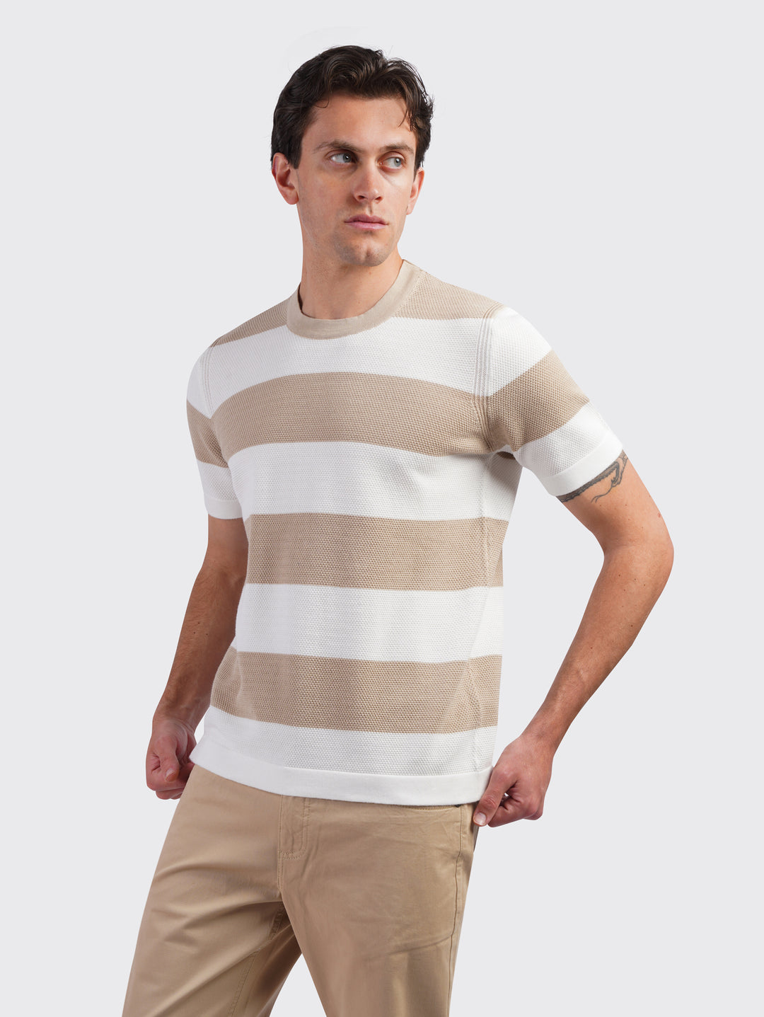 COTTON KNITTED ROUND NECK T-SHIRT