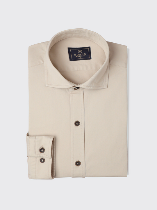 Regular Fit Washed Gabardine Shirt with Hidden Buttons