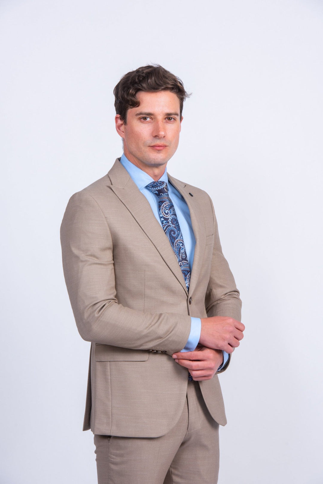 Beige Melange Regular Fit Suit - Roban