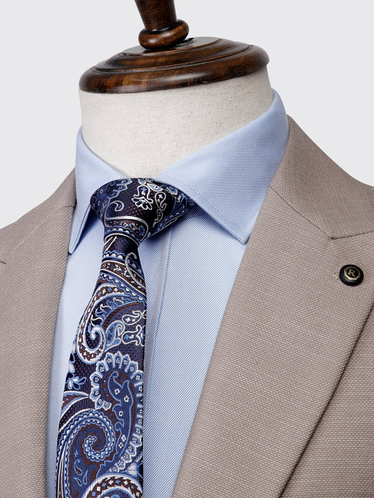 Beige Melange Regular Fit Suit - Roban