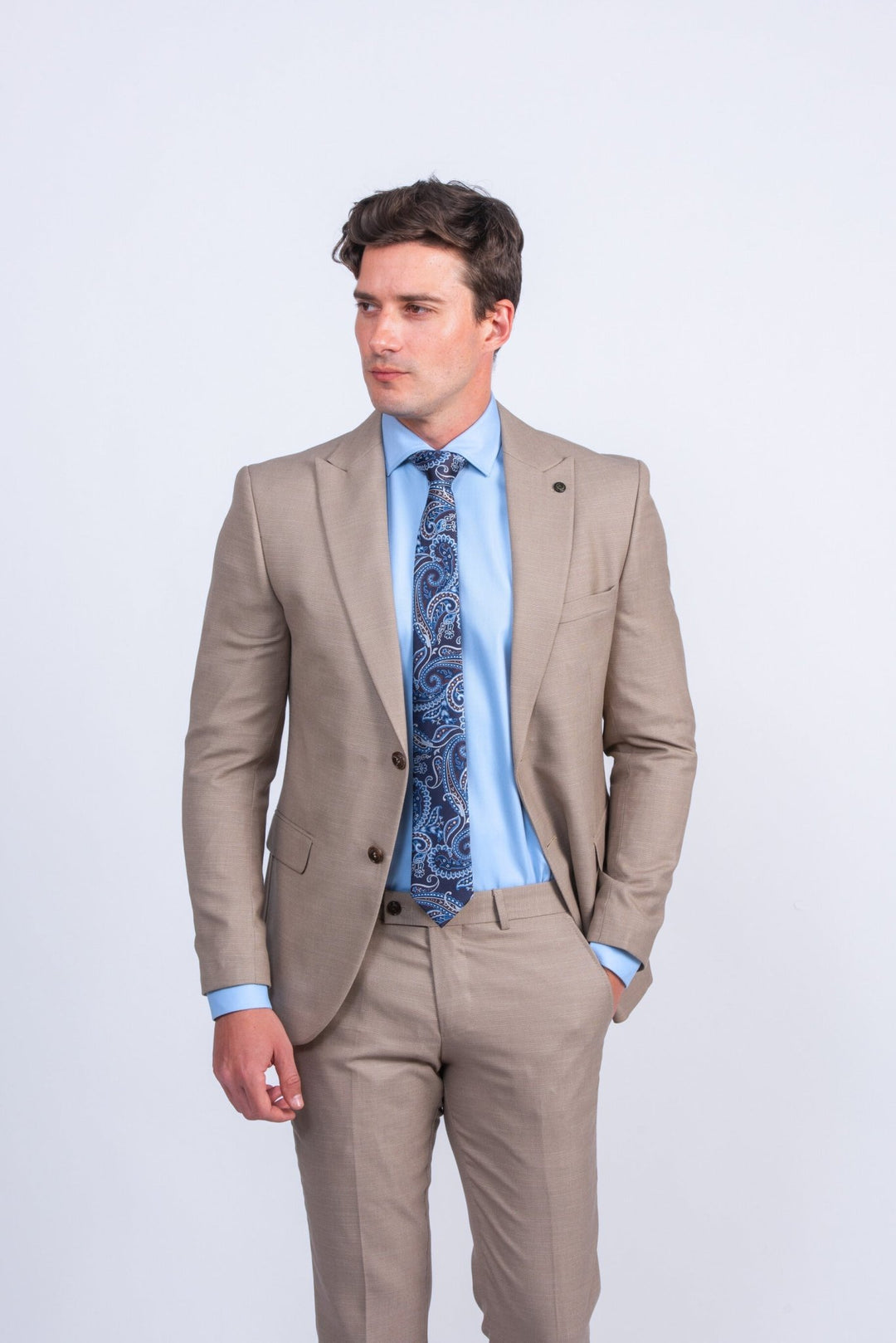 Beige Melange Regular Fit Suit - Roban