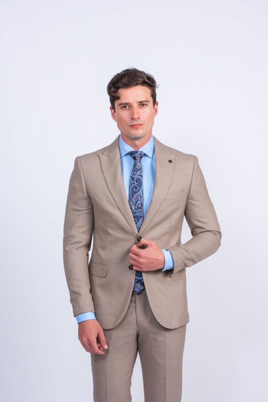 Beige Melange Regular Fit Suit - Roban