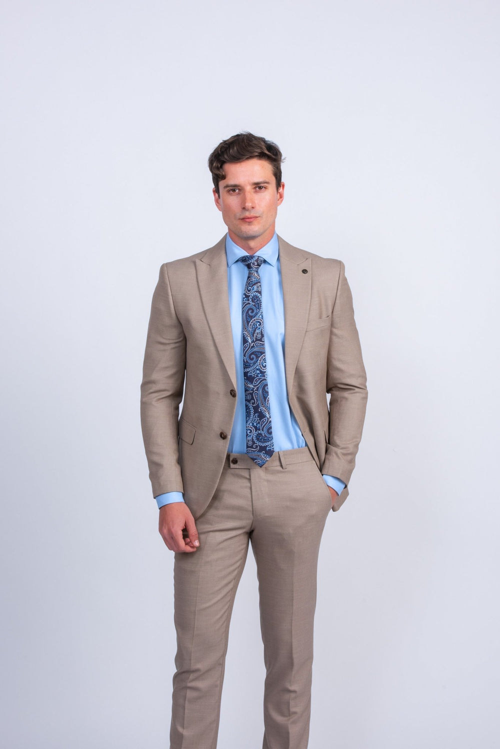 Beige Melange Regular Fit Suit - Roban