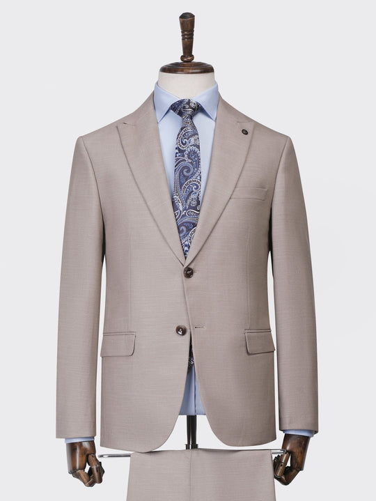 Beige Melange Regular Fit Suit - Roban