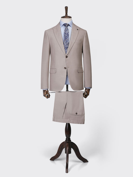 Beige Melange Regular Fit Suit - Roban