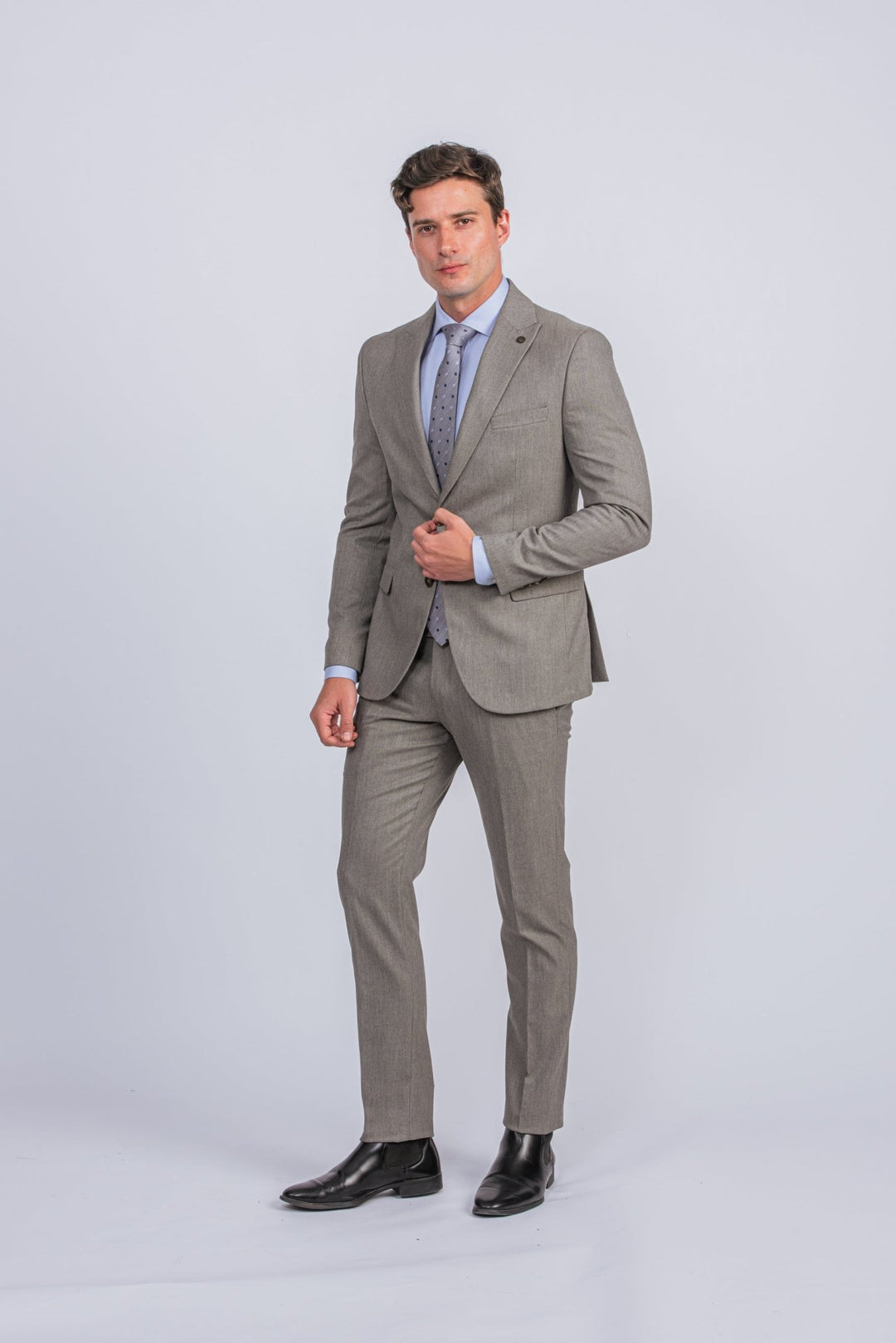 beige Melange Slim Fit suit - Roban