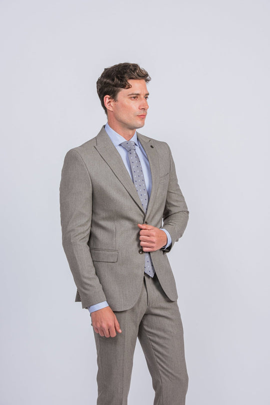 beige Melange Slim Fit suit - Roban