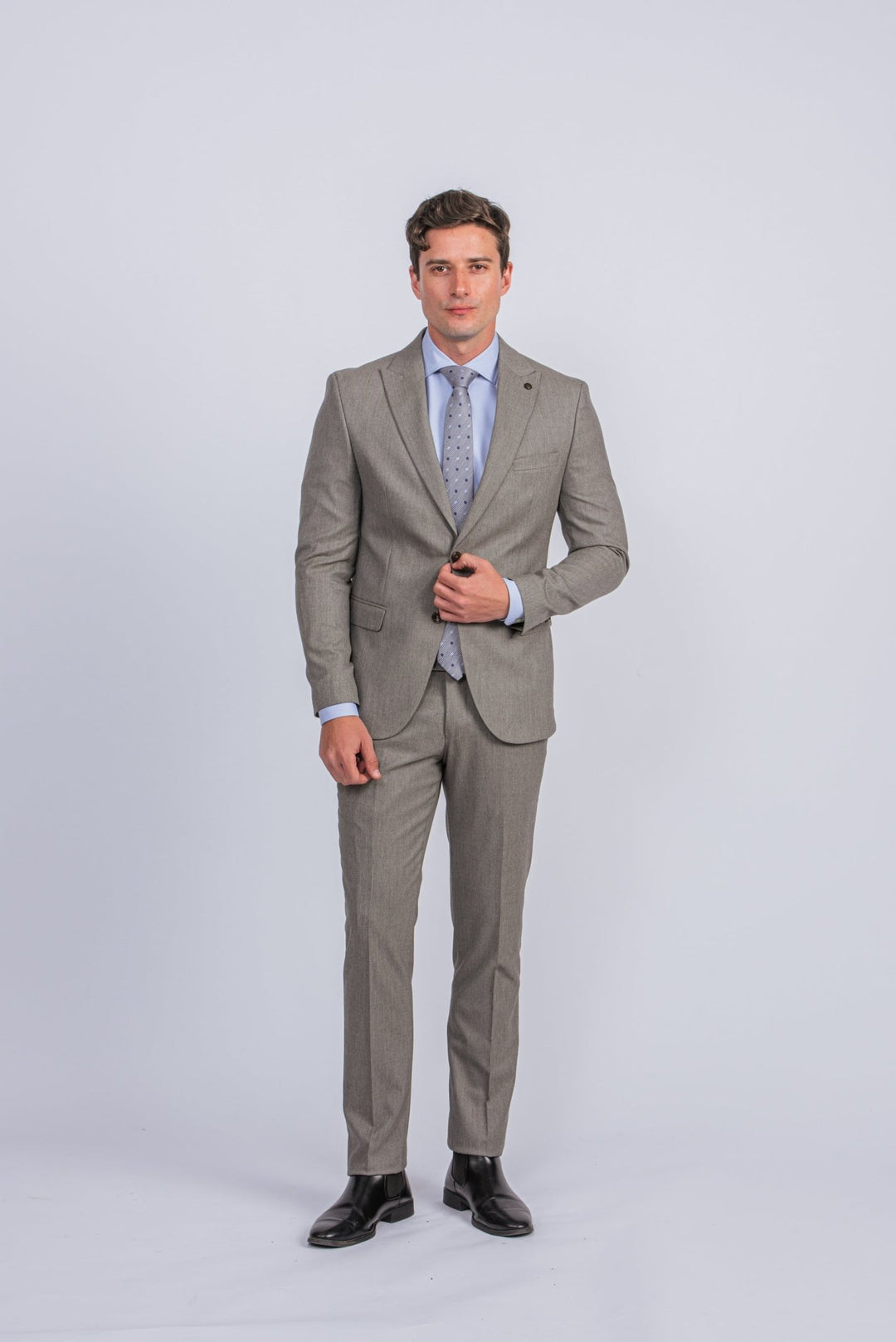 beige Melange Slim Fit suit - Roban