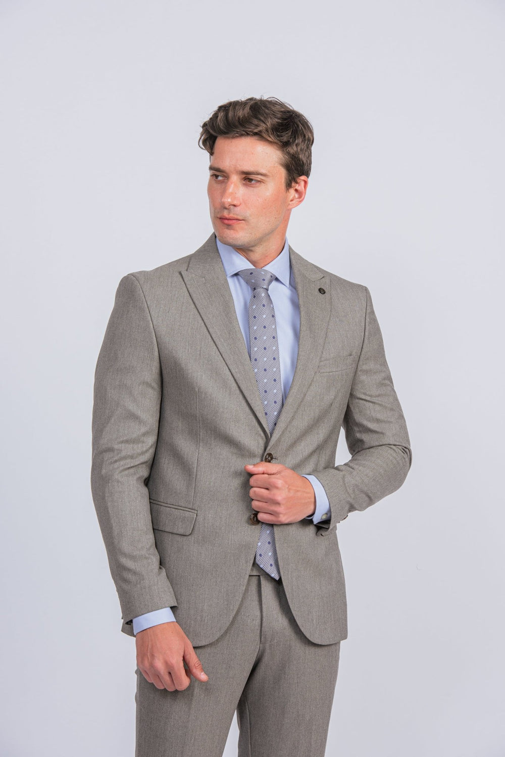 beige Melange Slim Fit suit - Roban