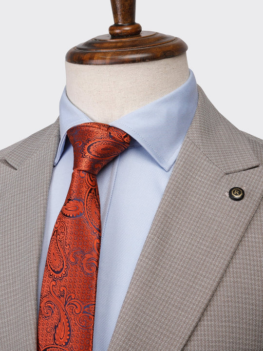 Beige Micro Checked Regular Fit Suit - Roban