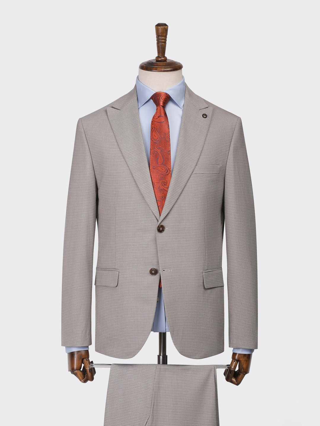 Beige Micro Checked Regular Fit Suit - Roban
