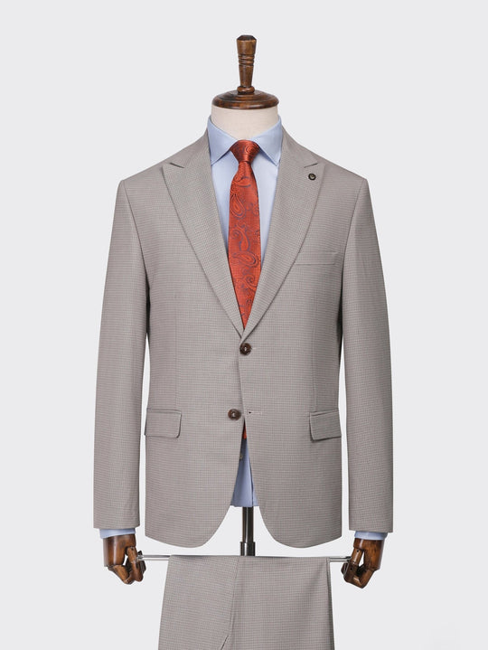 Beige Micro Checked Regular Fit Suit - Roban