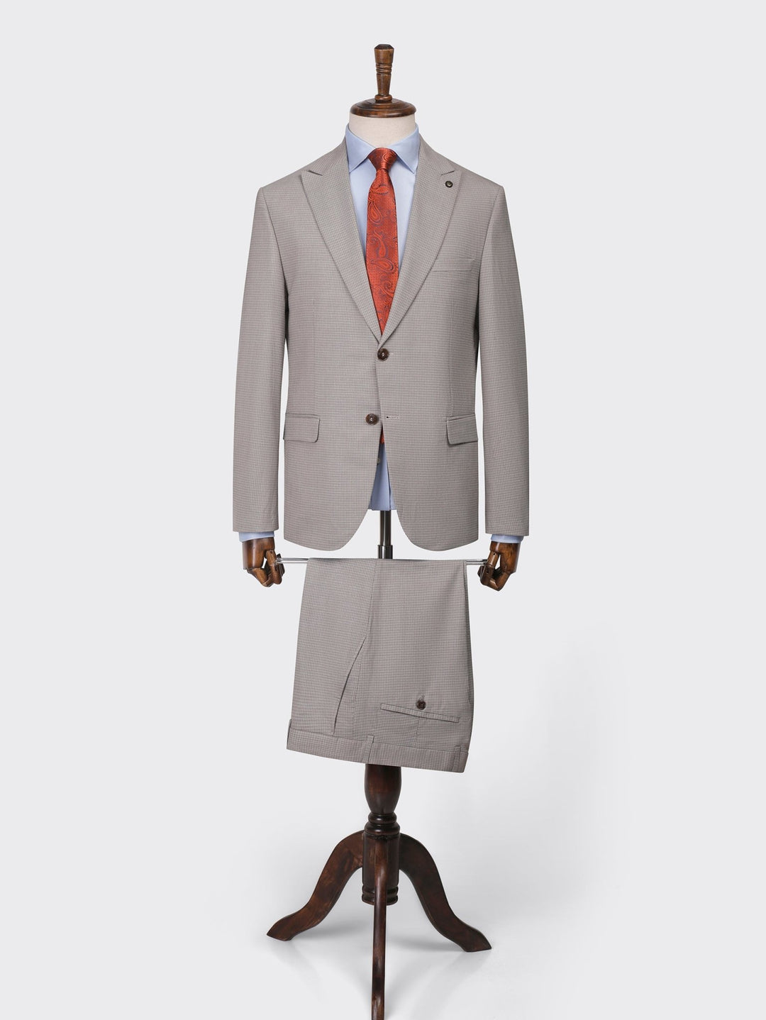 Beige Micro Checked Regular Fit Suit - Roban