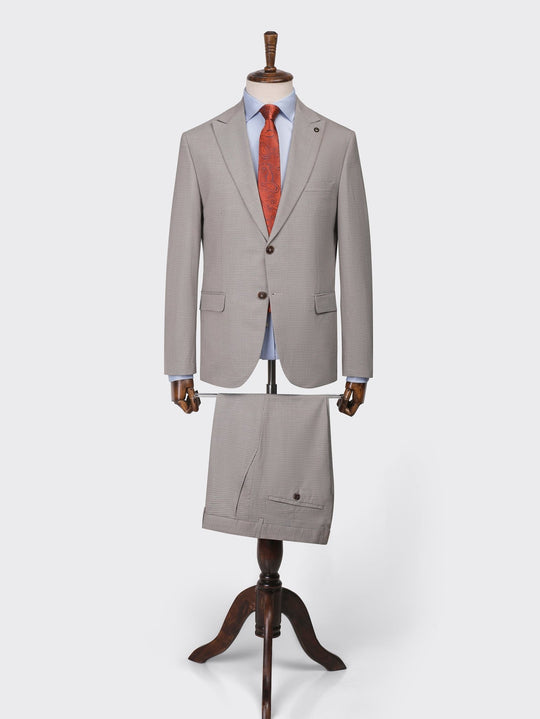 Beige Micro Checked Regular Fit Suit - Roban
