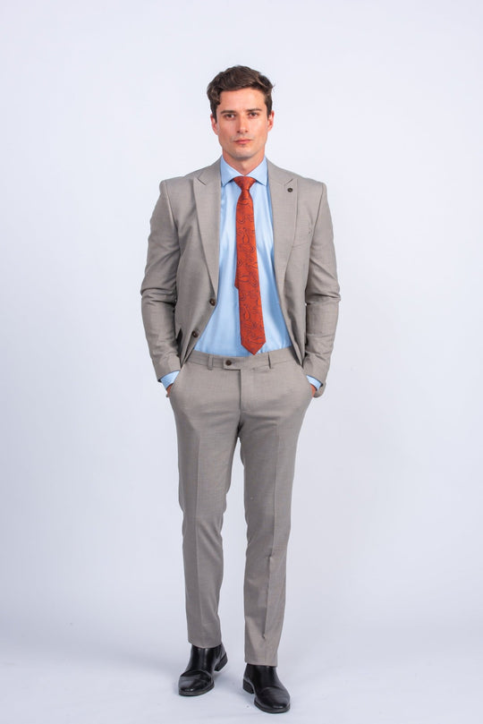 Beige Micro Checked Regular Fit Suit - Roban