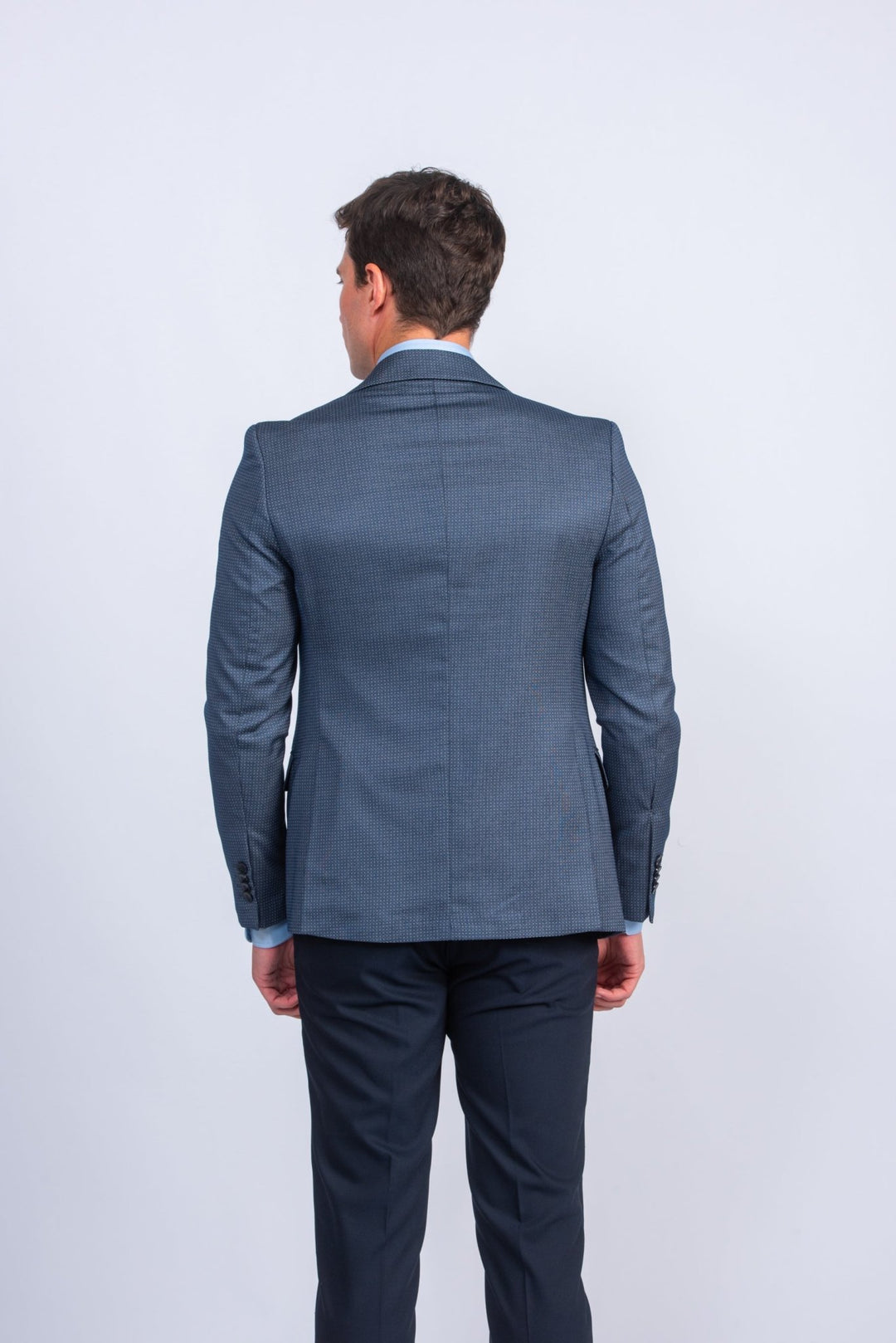 Blue Dotted Slim Fit 3 Pieces Suit - Roban