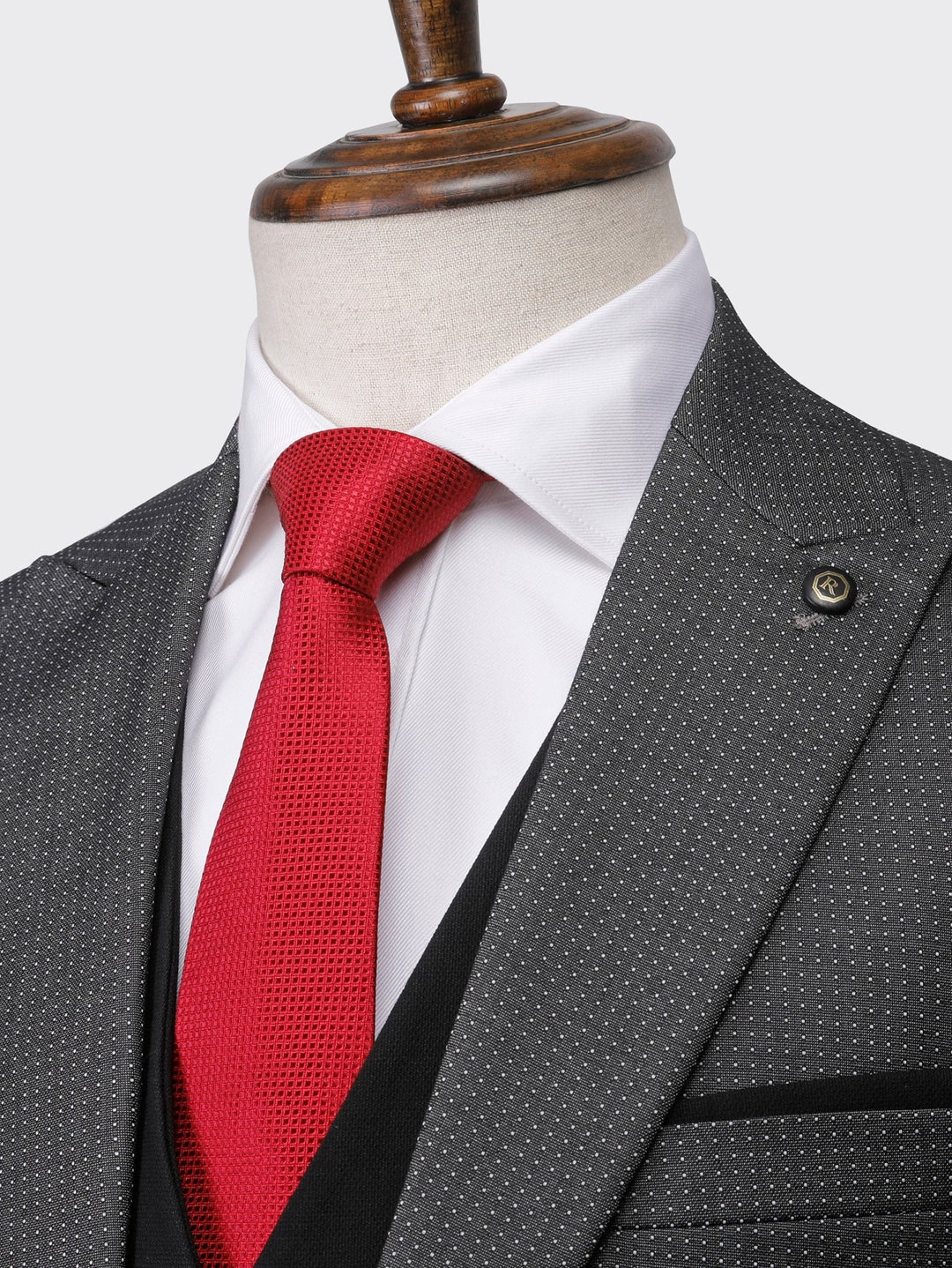 Charcoal Black Dotted Slim Fit 3 Pieces Suit - Roban