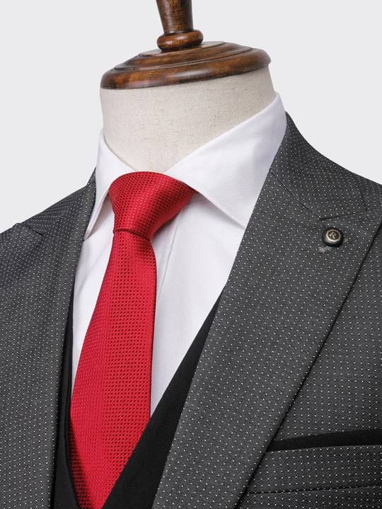 Charcoal Black Dotted Slim Fit 3 Pieces Suit - Roban