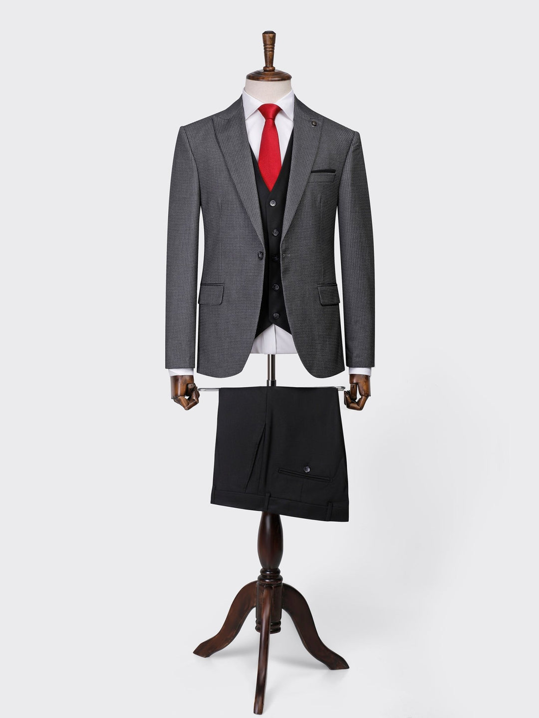 Charcoal Black Dotted Slim Fit 3 Pieces Suit - Roban