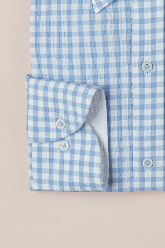 CHECKED CRINKLE - RIBBED COTTON REGULAR FIT SHIRT - Roban