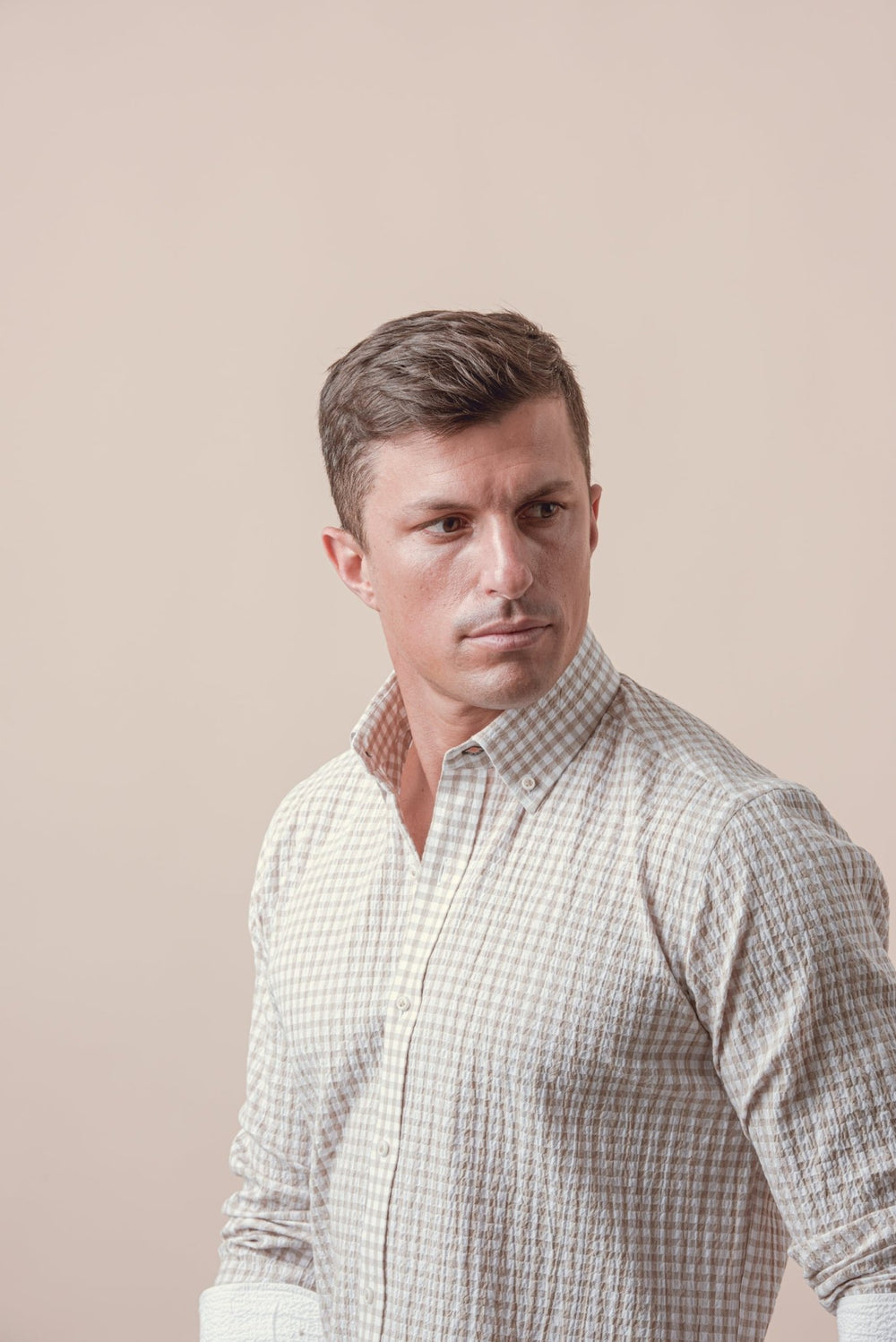 CHECKED CRINKLE - RIBBED COTTON REGULAR FIT SHIRT - Roban
