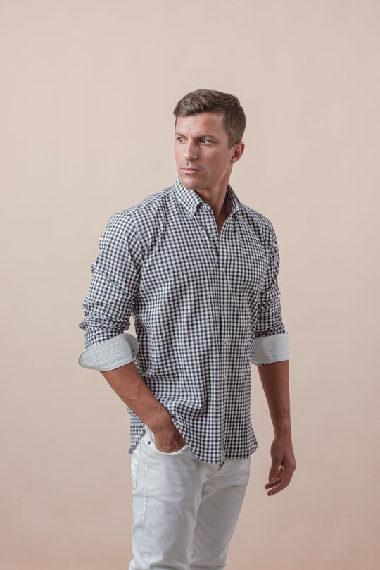 CHECKED CRINKLE - RIBBED COTTON REGULAR FIT SHIRT - Roban