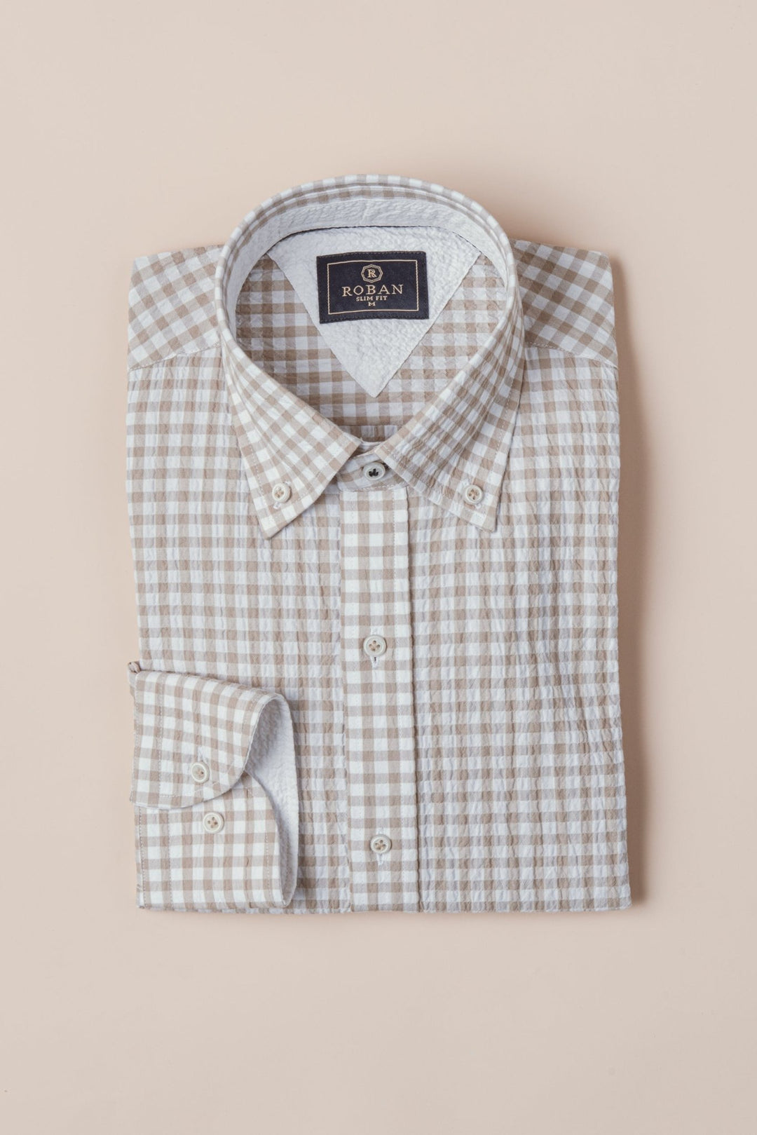 CHECKED CRINKLE - RIBBED COTTON REGULAR FIT SHIRT - Roban