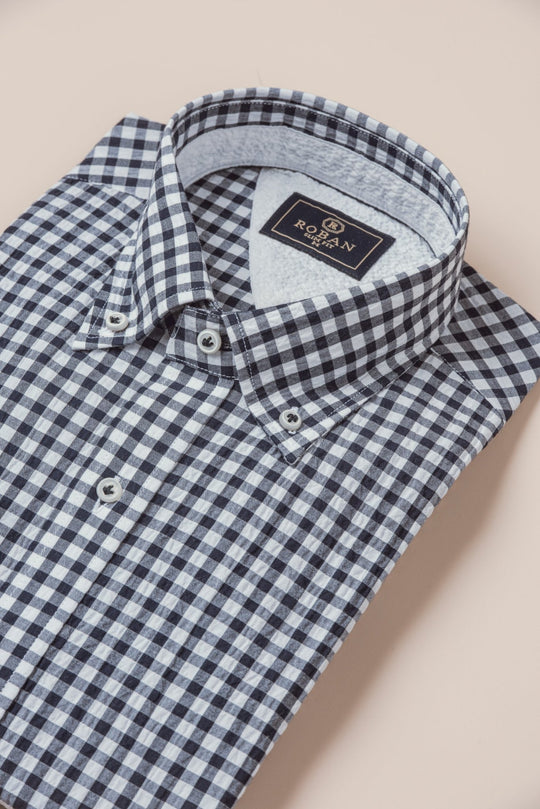 CHECKED CRINKLE - RIBBED COTTON REGULAR FIT SHIRT - Roban
