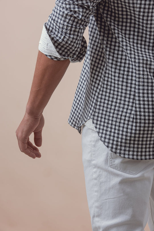 CHECKED CRINKLE - RIBBED COTTON REGULAR FIT SHIRT - Roban